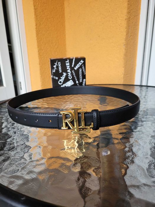 Czarny skórzany damski pasek Lauren Ralph Lauren 105 cm
