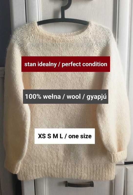 xs s m l  oversize kremowy sweter wełniany 100% moher szafa kapsułowa