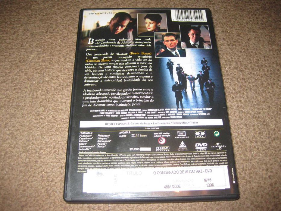 DVD "O Condenado de Alcatraz" com Kevin Bacon/Raro!