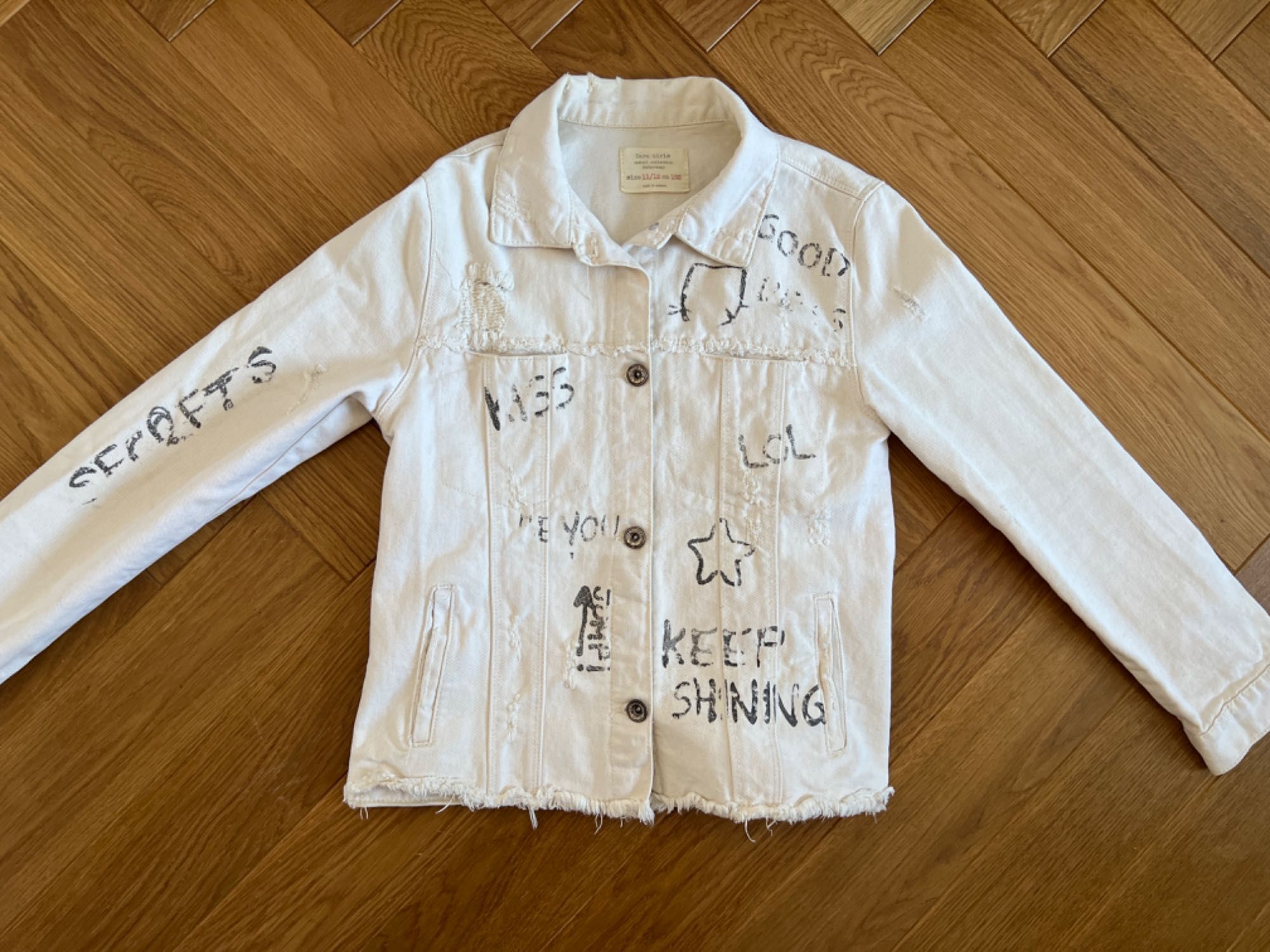 Zara Girls biała kurtka katana jeansowa 152