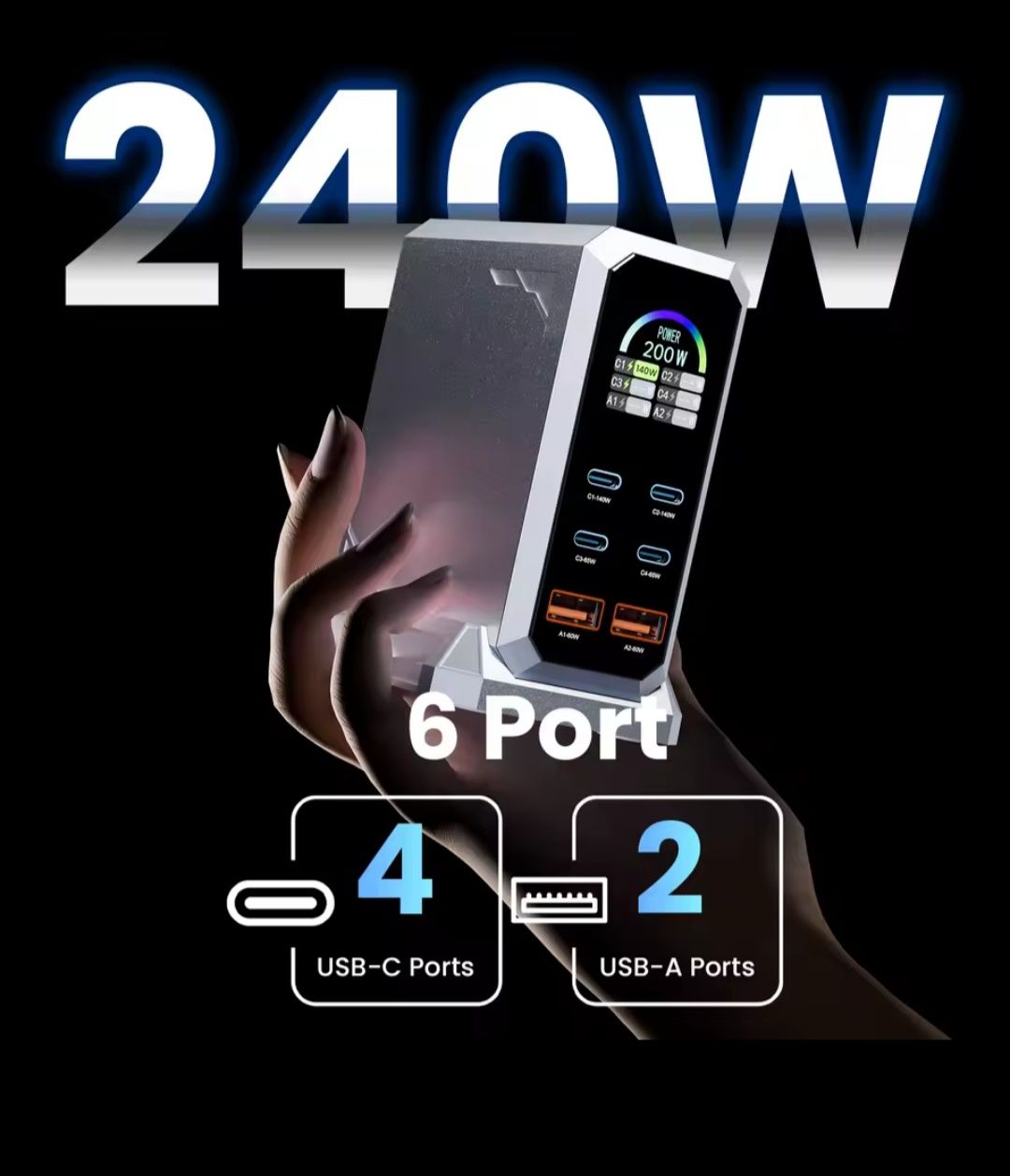 Зарядное Asometech GAN 240 W для Apple Xiaomi Samsung