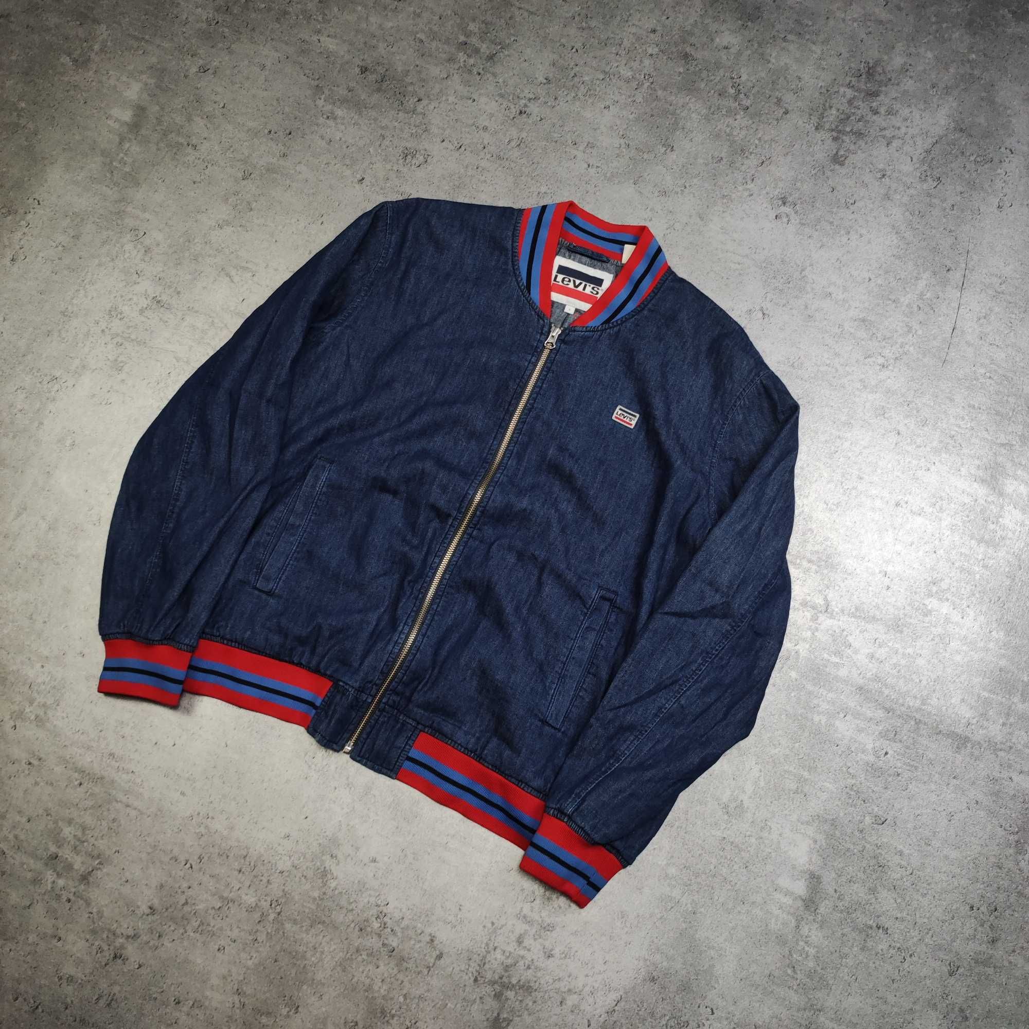 DAMSKA PREMIUM Kurtka Bomberka Lekka Jeansowa Levis Naszywka Logo Haft