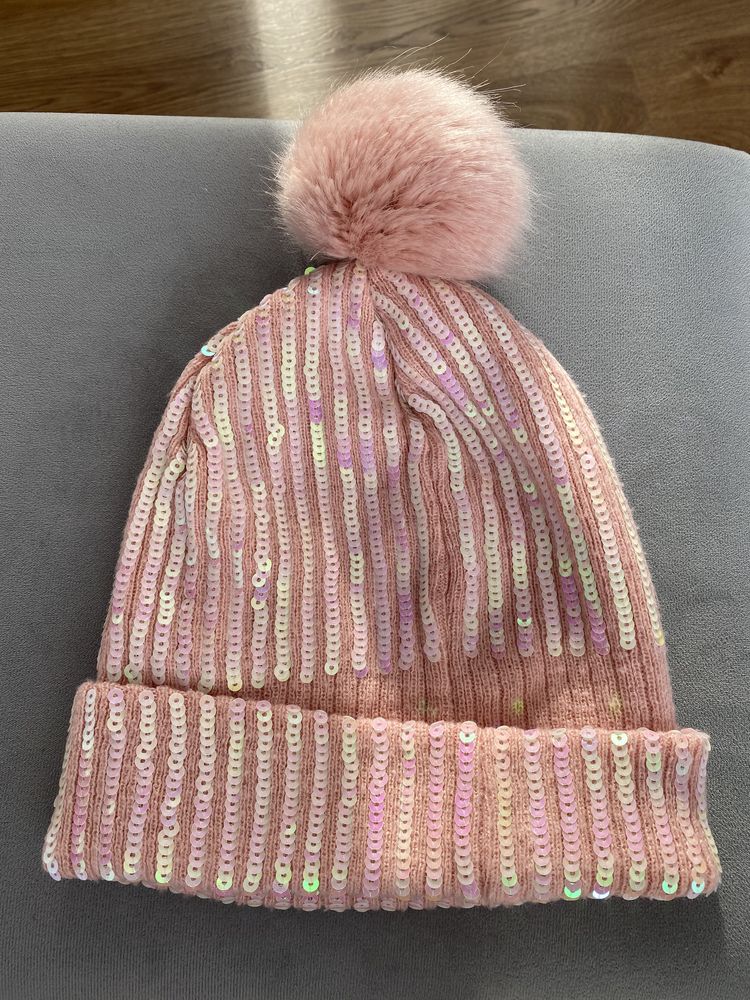 Czapka zimowa pudrowy róż z pomponem H&M dla dziewczynki