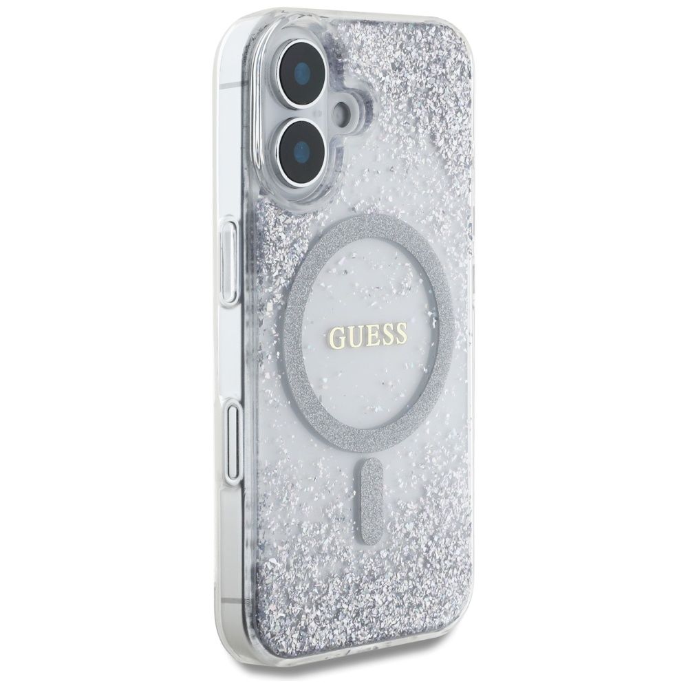 Etui Guess HC Resin Bottom Glitter do    iPhone 16 MagSafe srebrny