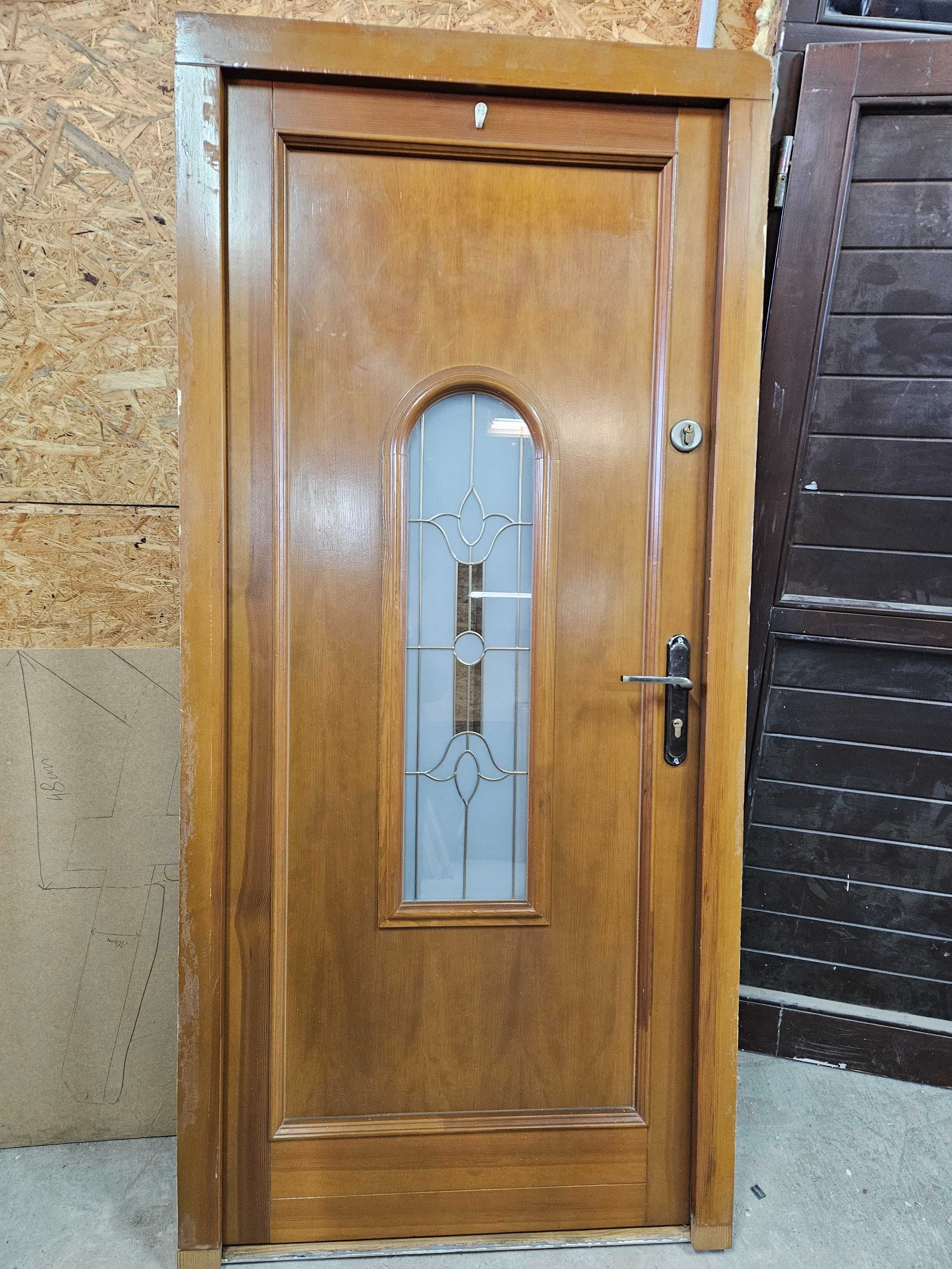 DRZWI Zewnętrzne Drewniane Sosnowe Wejściowe 98x210cm