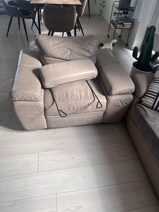 Zestaw wypoczynkowy skorzany sofa rozkladana fotel BFM
