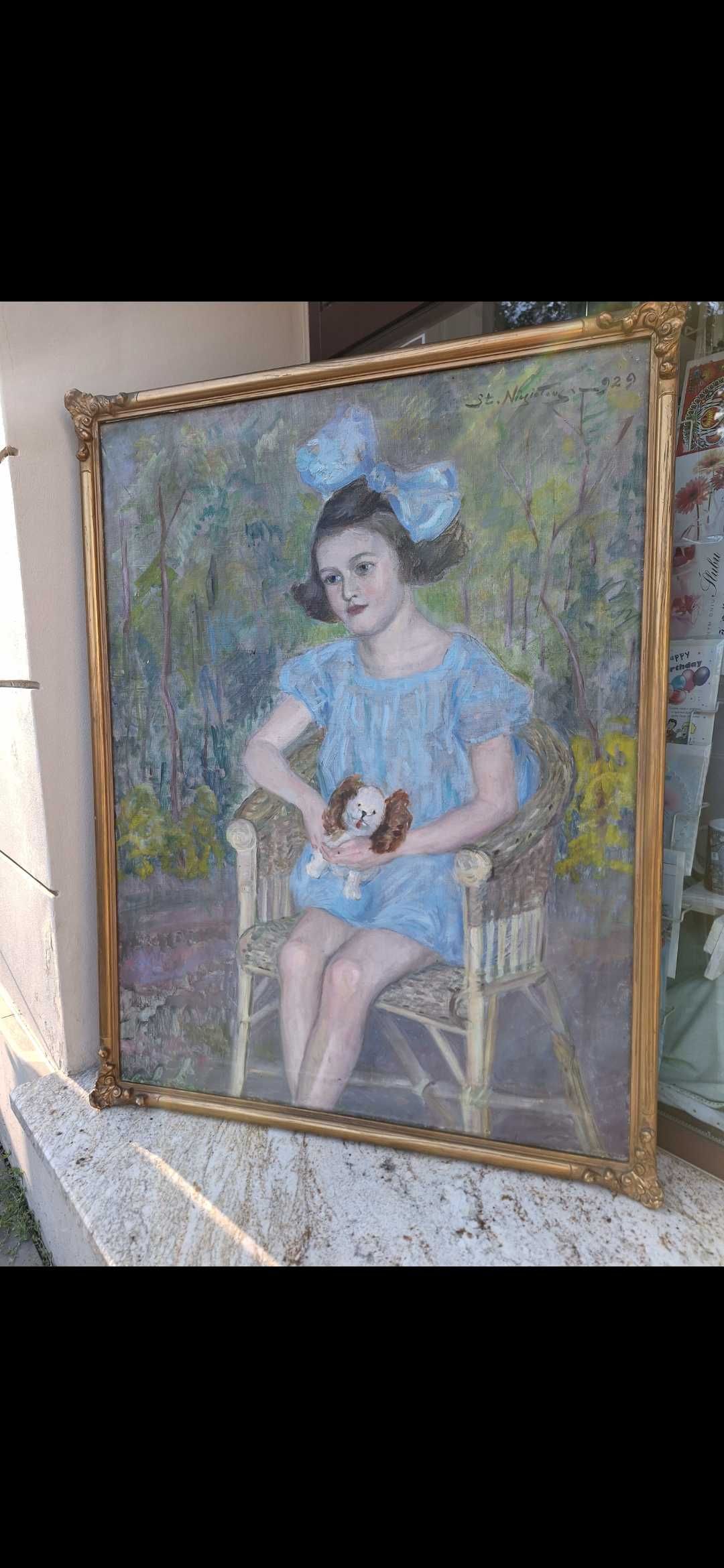 Portret dziewczynki z Pieskiem-obraz olejny-St.Niesiołowski-1929r