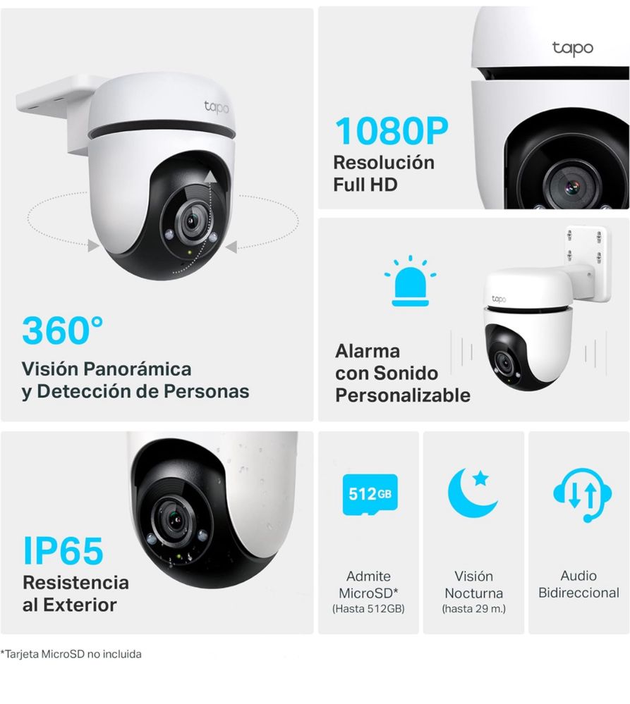 Câmera de vigilância Exterior 360° WIFI IP65 Tapo C500 (NOVO)