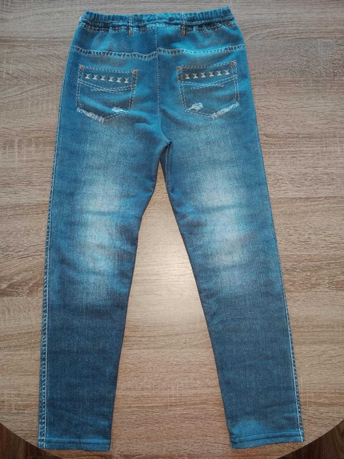 Używane duże spodnie legginsy wzór jak jeans dżins rozmiar 152 tanio