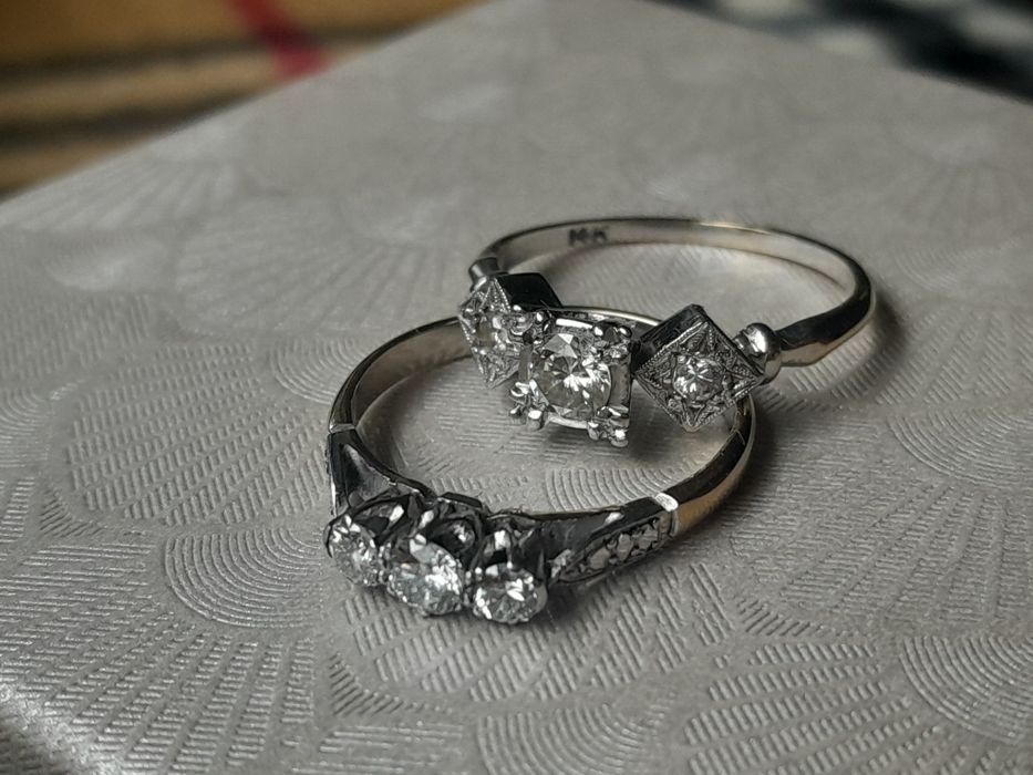Pierścionek Art Deco Diamenty 0.3ct Złoto 585 Srebro WYCENA