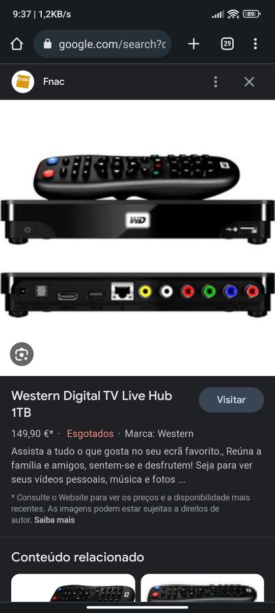 Disco externo multimédia/em rede  WD 1tb