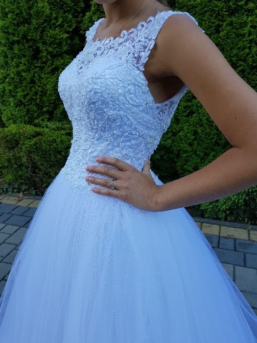 Suknia ślubna księżniczka XS - S  śnieżna biel tiul