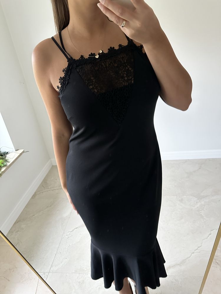 Czarna sukienka elegancka z koronką NEXT rozmiar 44