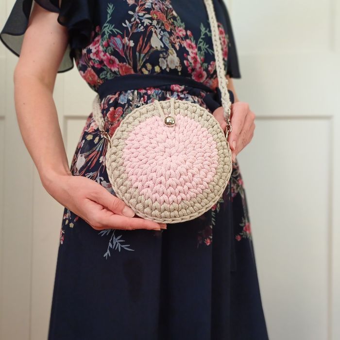 Hand made torba ze sznurka pudrowy róż beż