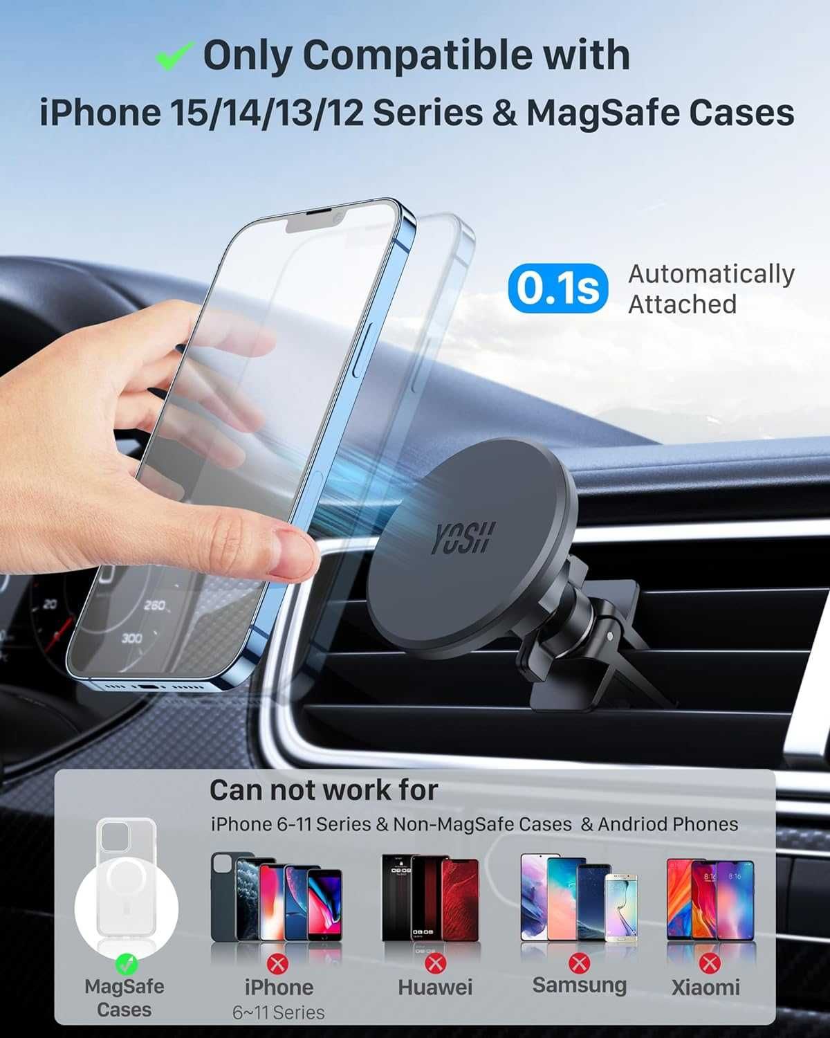 YOSH magnetyczny uchwyt  do iPhone 15/14/13/12 i etui Mag-Safe