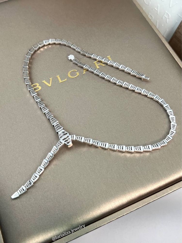 Колье в стиле BVLGARI Serpenti Белое золото