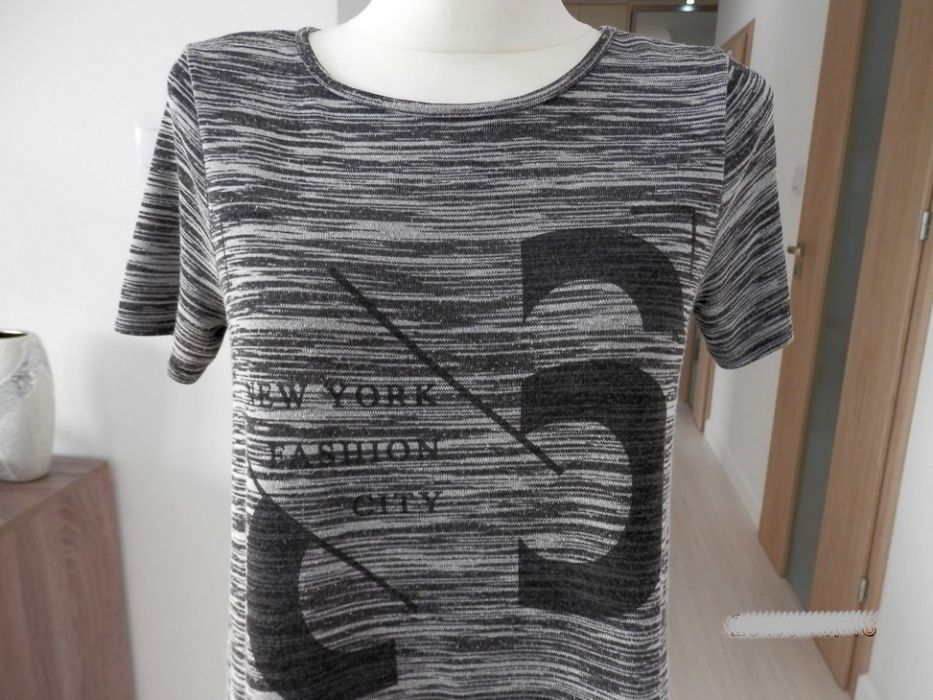 Bluzka T-shirt Tunika Napisy Asymetryczna Papaya S