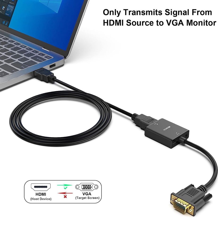 adapter HDMIVGA, z  HDMI i VGA, z gniazdem audio 3,5 mm