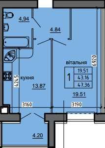 Продається 1-кімнатна квартира в новобудові від забудовника, район Бам