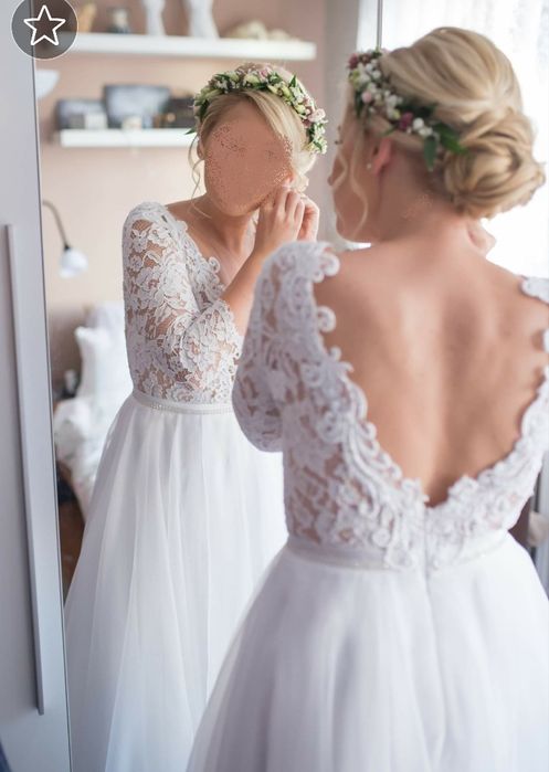 Śliczna suknia ślubna Charlotte Pilar 36/38 koronka rustykalna rekaw