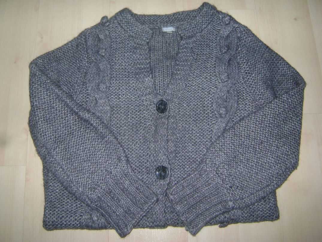 Szary kardigan sweter warkocze h&m rozmiar L XL