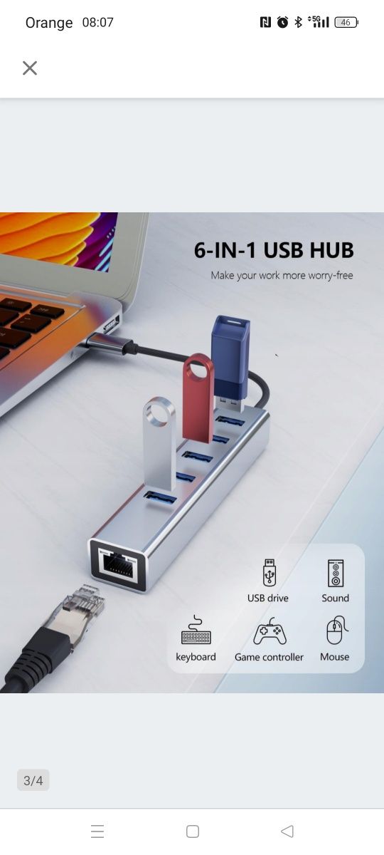 Adapter Ethernet USB C, koncentrator USB 3.0 z 5 portami USB 3.0 / P21
