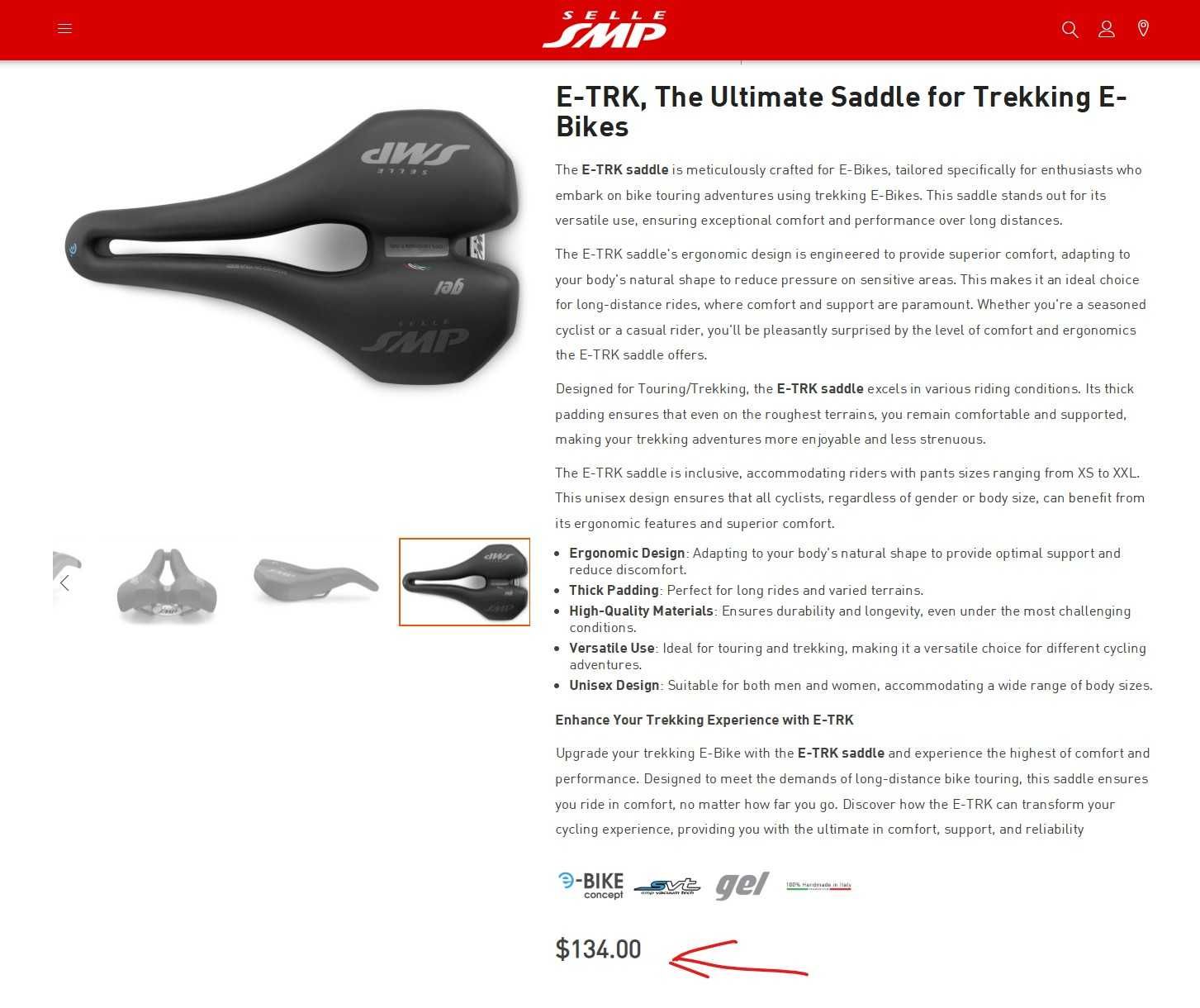 Сідло для велосипеда Selle SMP E-TRK Gel