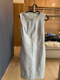 Niebieska elegancka ołówkowa sukienka 36 Orsay