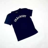 Lyle & Scott navy T-shirt koszulka z dużym nadrukiem 90s retro