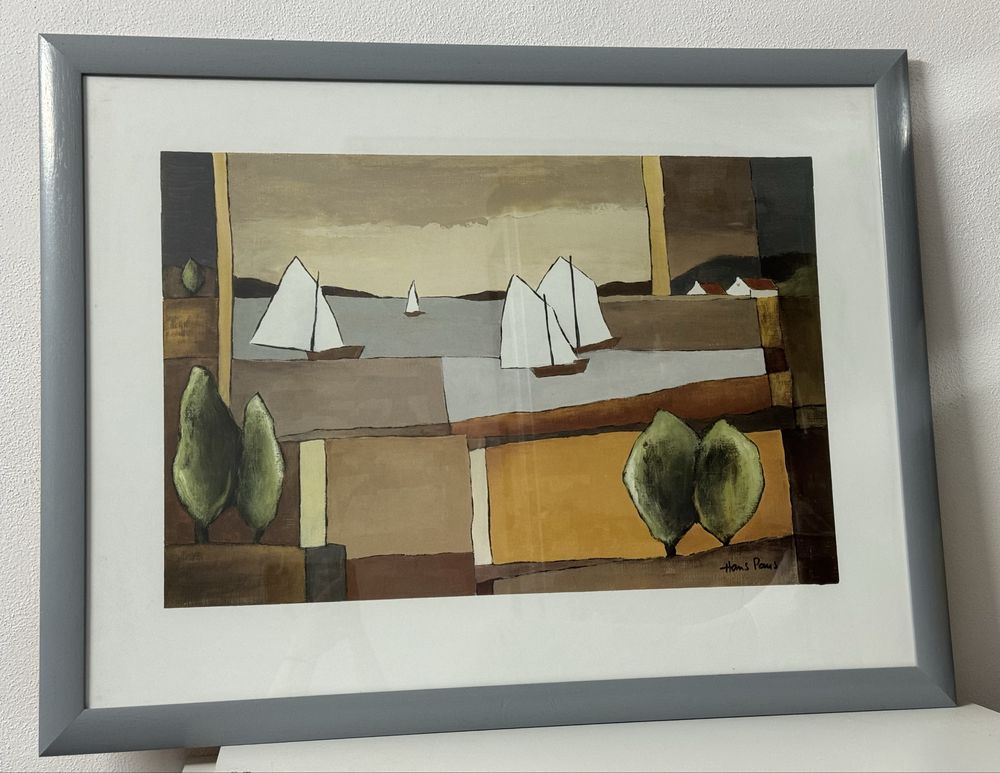 Nowoczesny pejzaż żaglówki – Hans Paus, styl retro-modern plakat