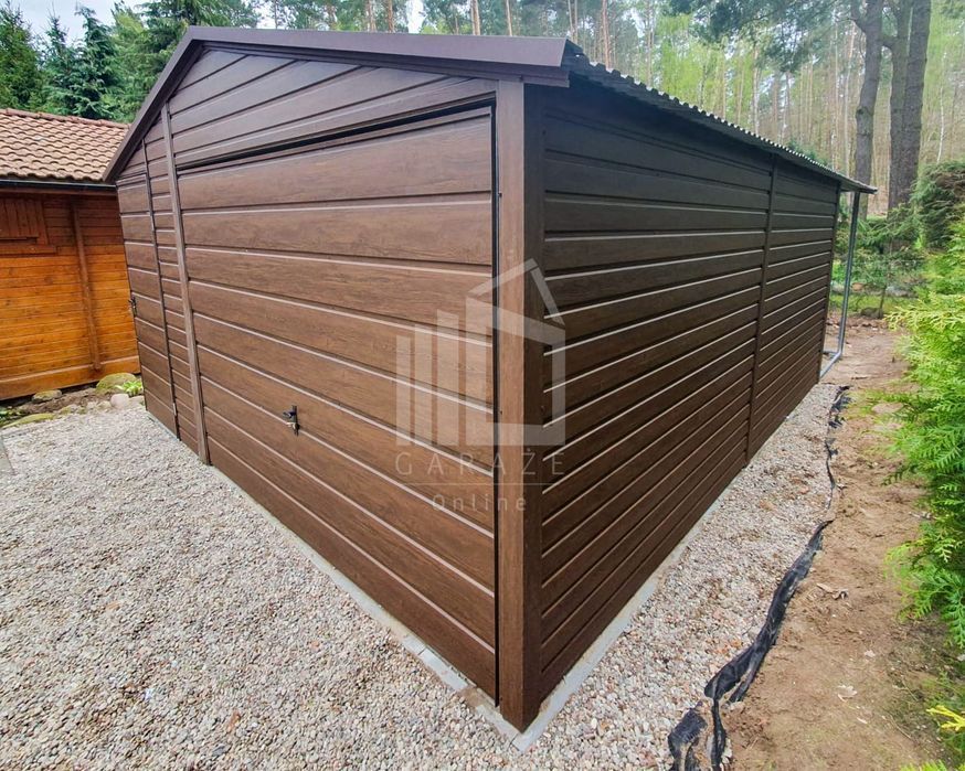Garaż Blaszany 4,5X6M + Wiata - Brama - Drzwi - Drewnopodobny  Id563