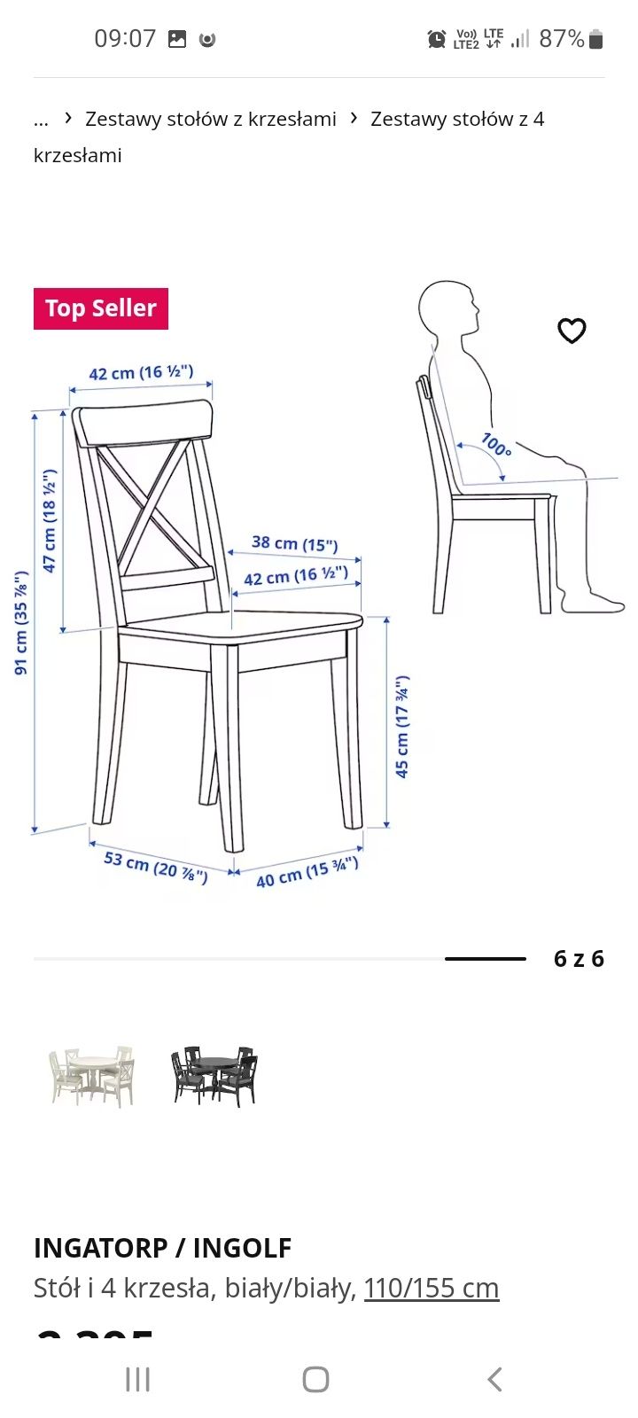 Stół + 4 Krzesła  IKEA