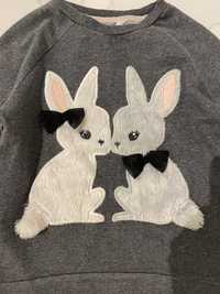 H&M szara bluza z króliczkami 6-8 lat