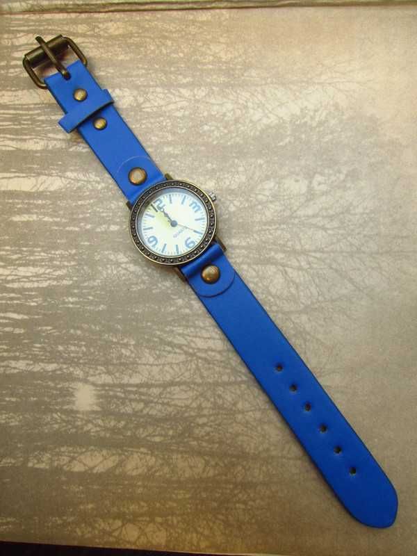 Zegarek retro vintage sportowy stary brąz i niebieski