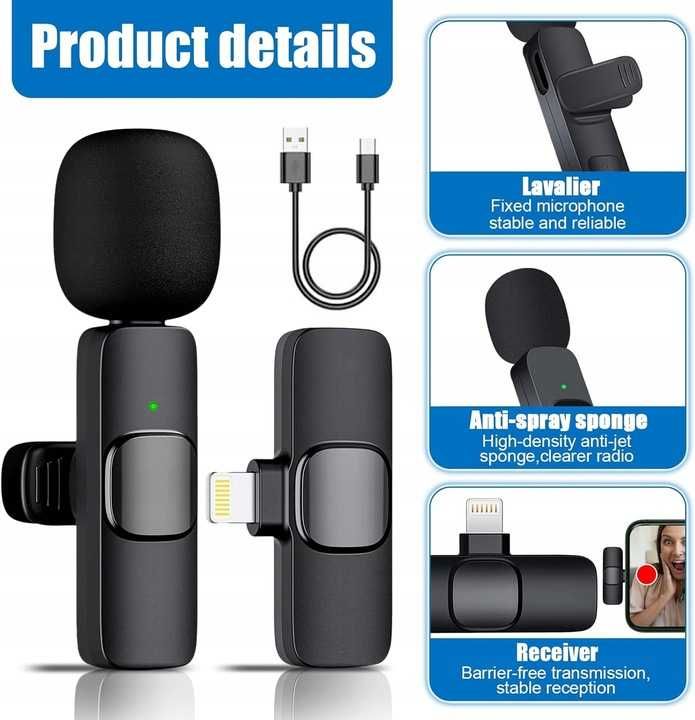 Bezprzewodowy mikrofon lavalier 2szt plug-Play do iPhone iPad [2183]