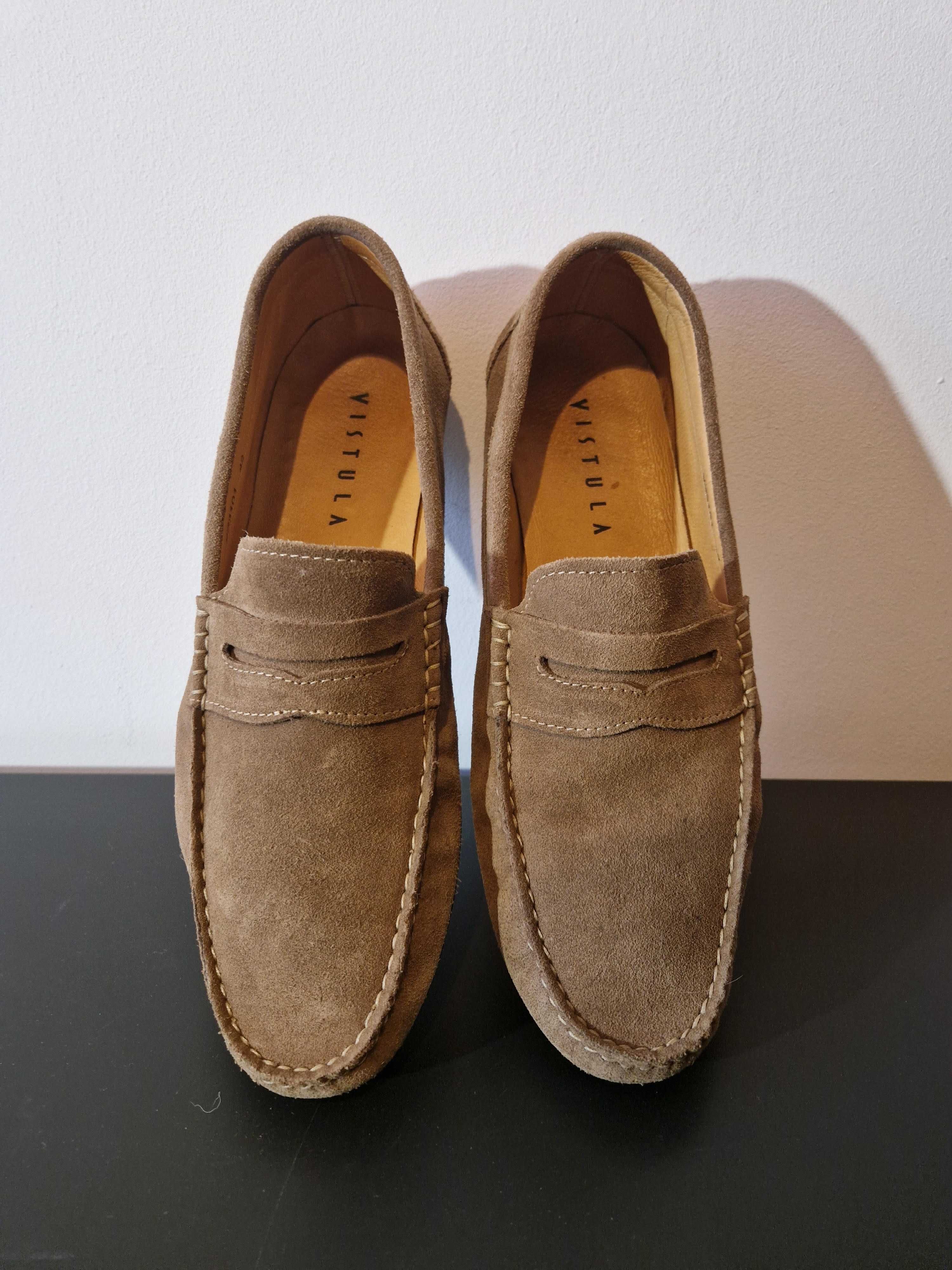 zamszowe męskie buty, mokasyny Vistula, brązowe, jak nowe!