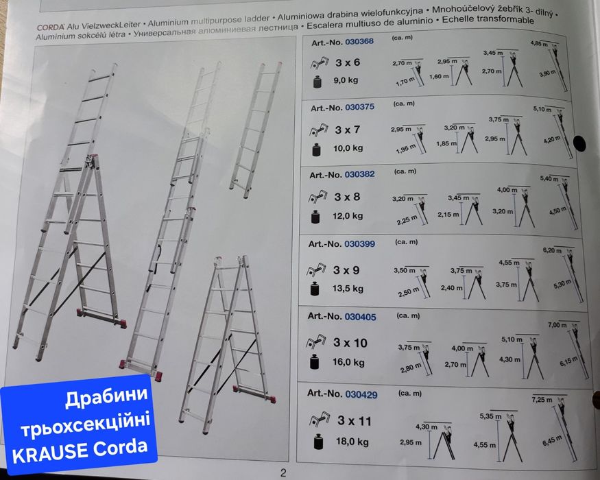 Лестница3-секційна драбина KRAUSE Tribilo4х4,3х9,3х10,3x12,3x14