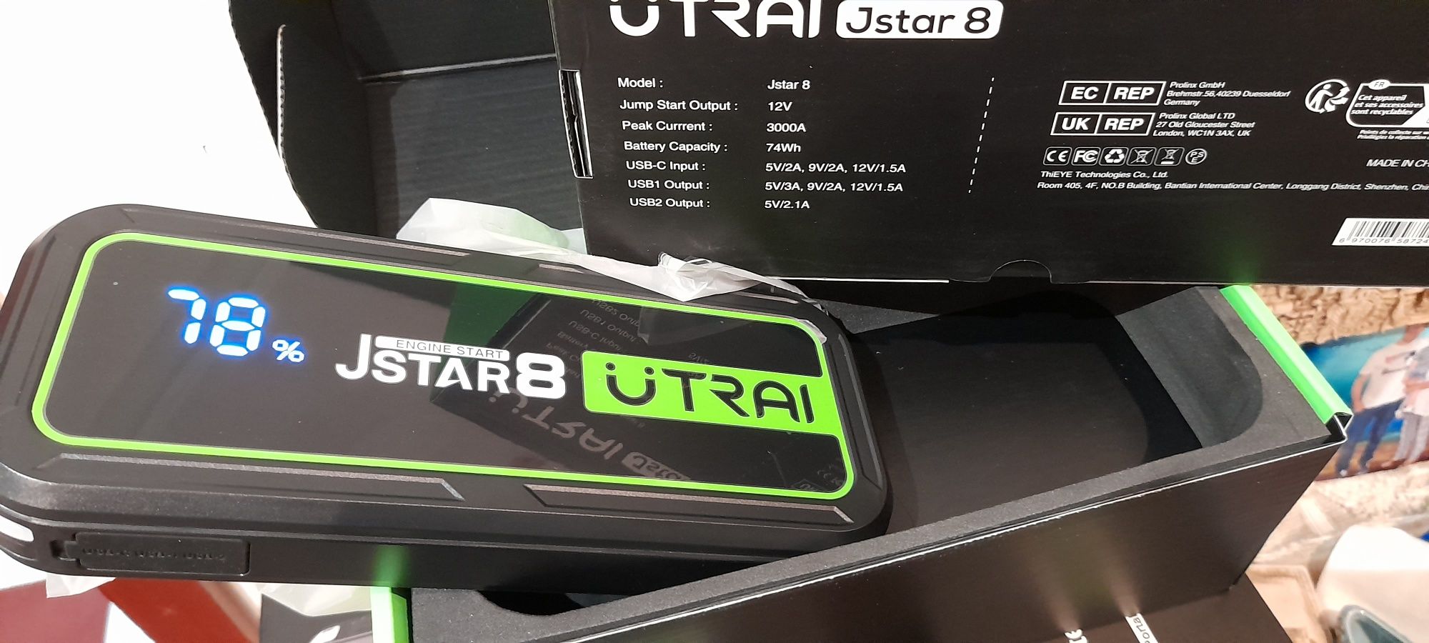 Booster Utrai Jstar 8 Com 3000A Para Carros, Carrinhas, Etc NOVOS