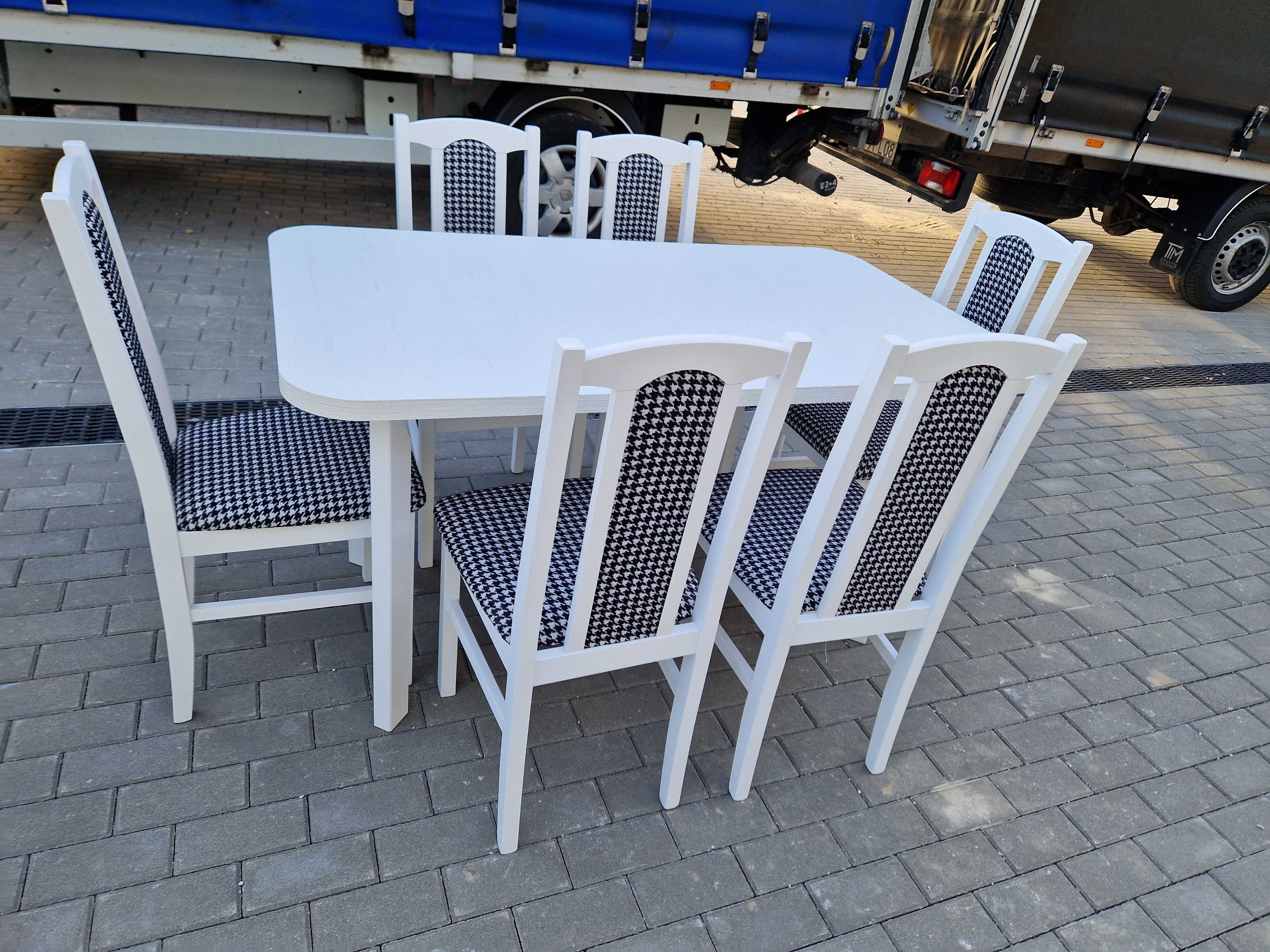 HIT: Stół 80x140/180 + 6 krzeseł, biały + pepitka ,dostawa cała POLSKA