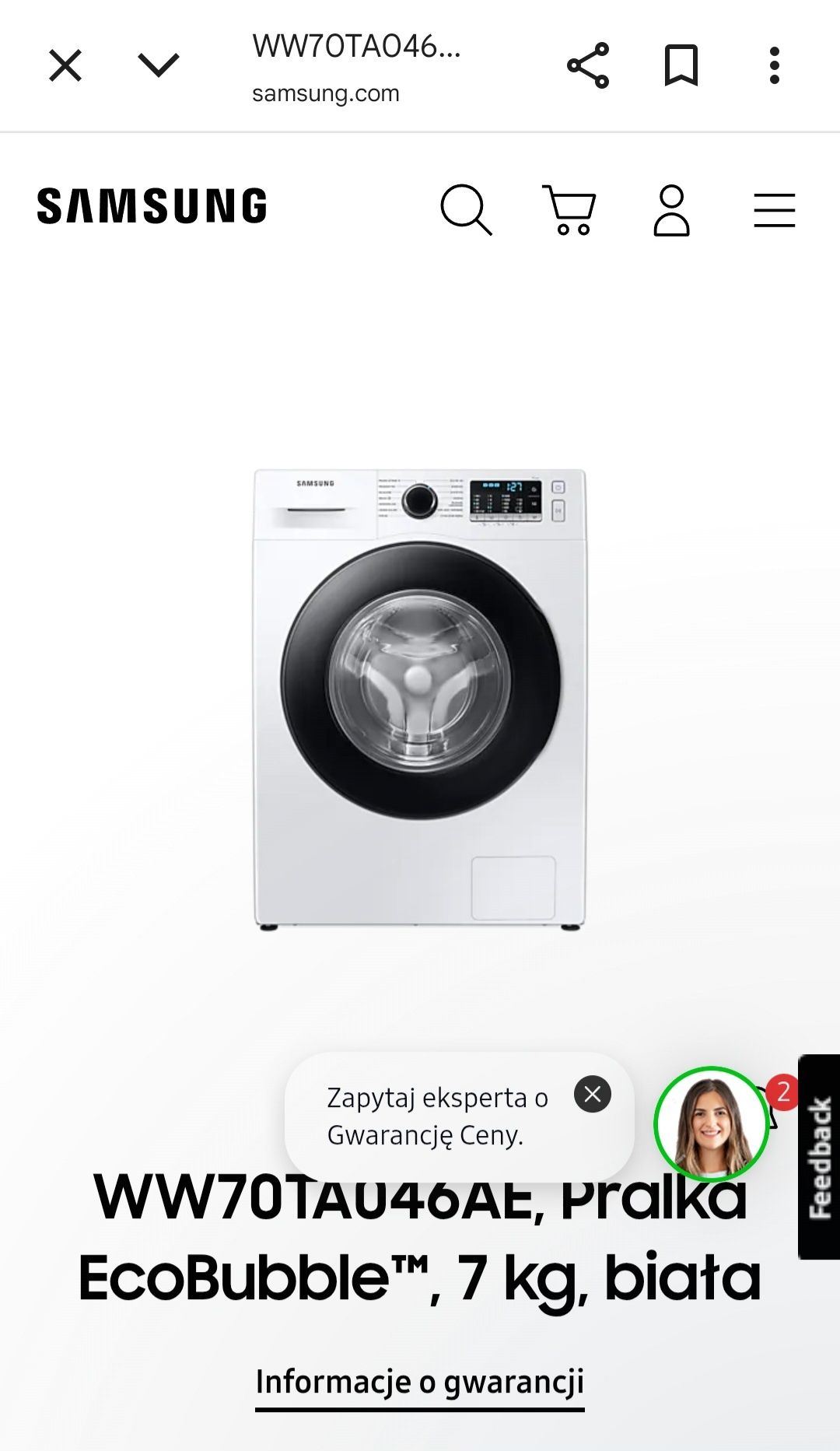 Pralka SAMSUNG Eco Bubble, biała, 7kg