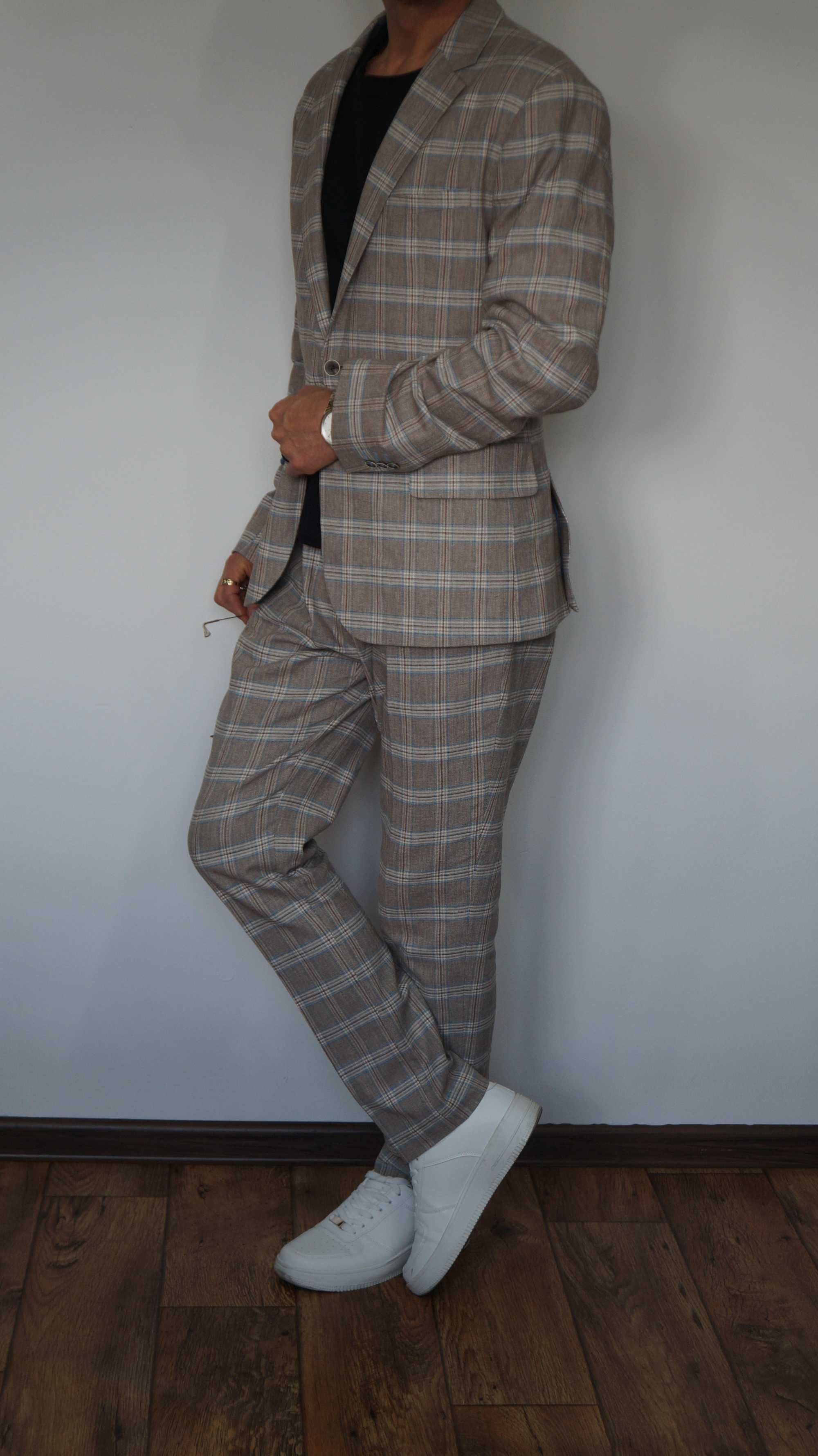Garnitur Medicine Rozmiar M Kolor Beż krata Slim Fit