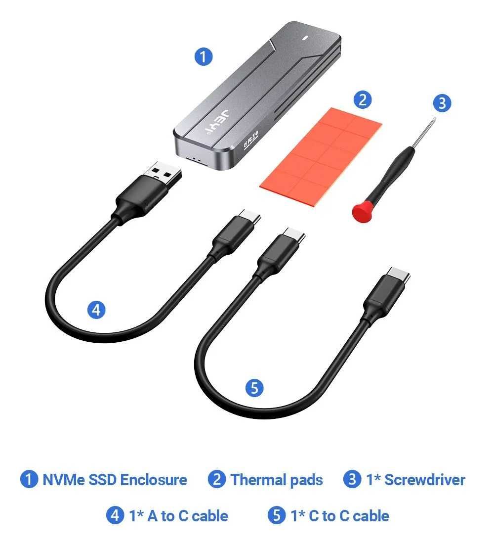 Внешний адаптер JEYI M.2 NVMe 2280 PCIe SSD to USB 3.2 Gray карман