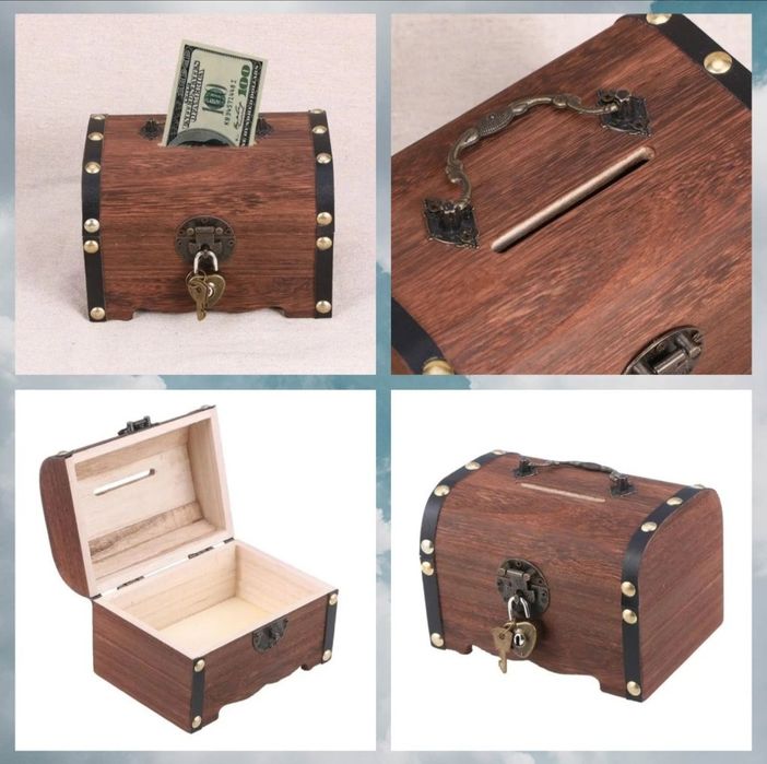Копілка дерев'яна скриня, сундучок, скарбничка, сейф