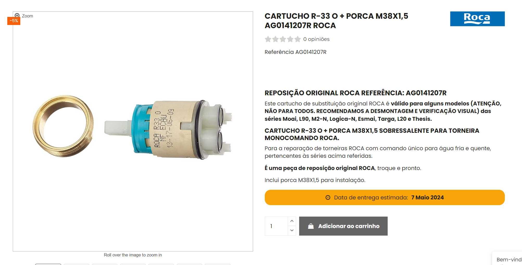 Cartucho Torneira ROCA R33 O