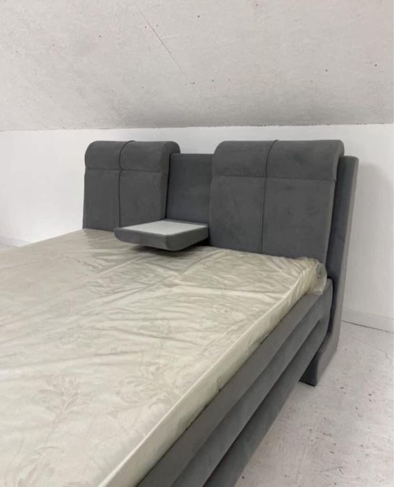 Ліжко двохспальне з матрацом і підйомним механізмом у велюрі