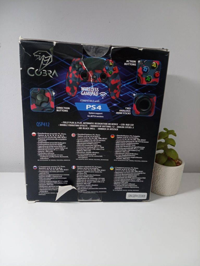 Pad Cobra do PS4 - bezprzewodowy | czerwony moro |