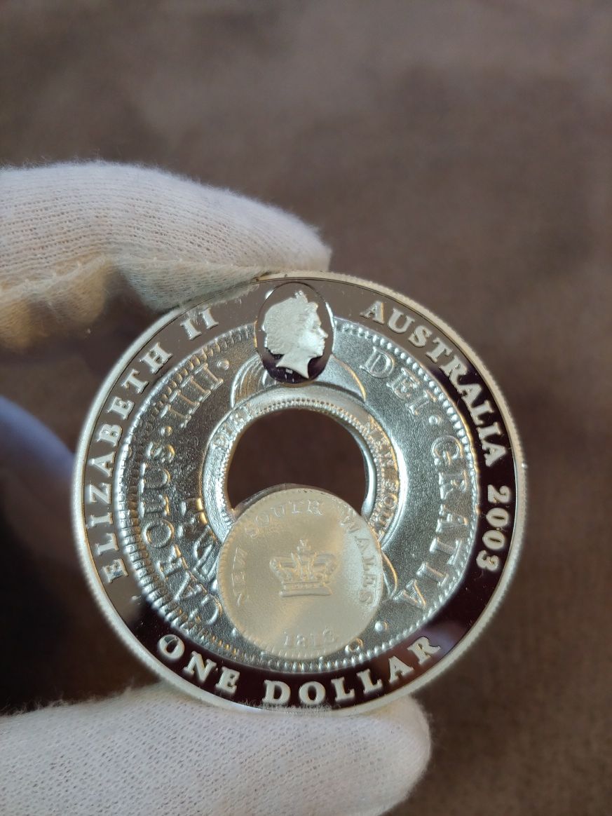 монета Австралия 1 доллар 2003 Дырявый доллар 1813 Holey Dollar and Du