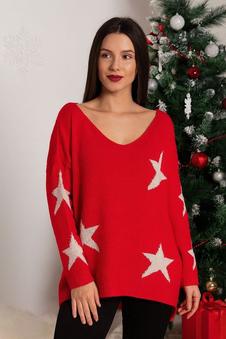 Czerwony sweterek w gwiazdy rozmiar uniwersalny