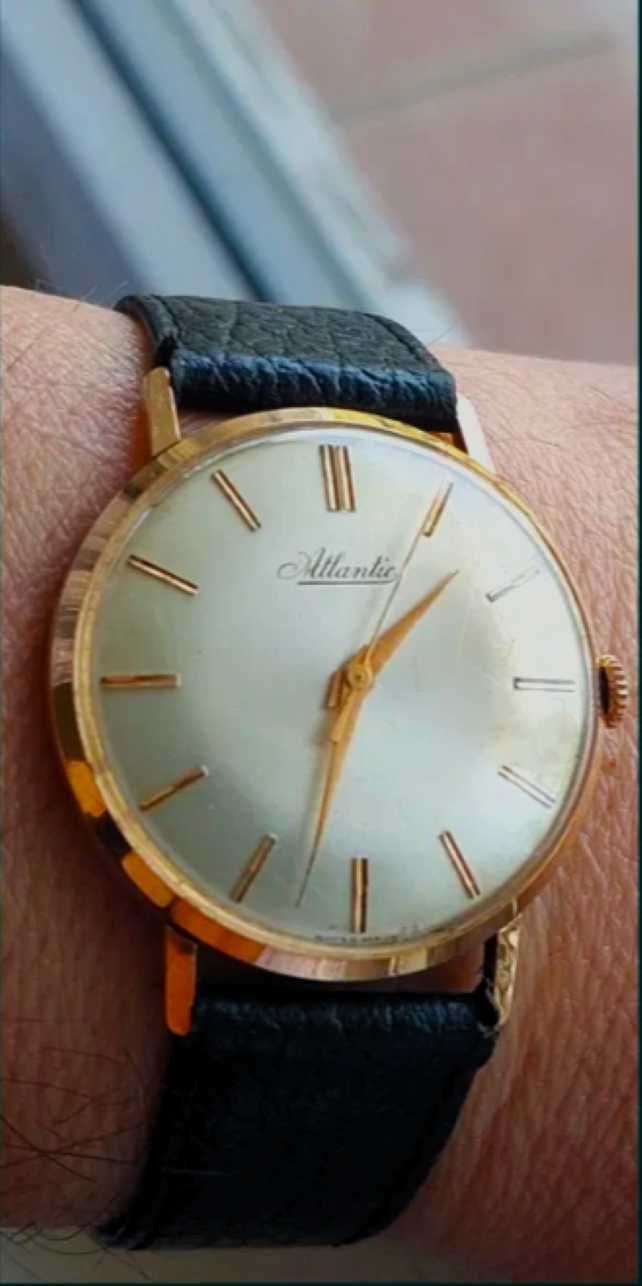 Złoty! Piękny! Jedyny Taki Unikat (18k.750) Zegarek „Atlantic” Orginał