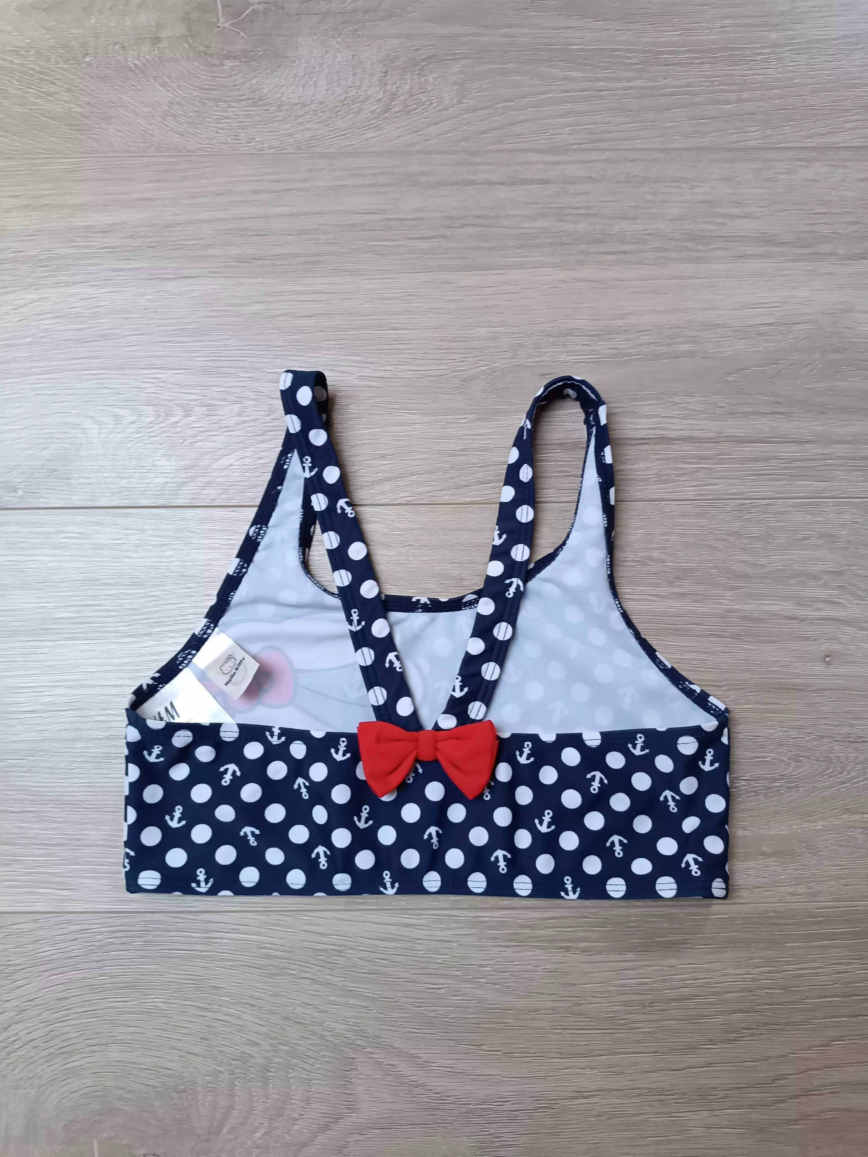 Top stanik góra bikini granatowy białe kropki Hello Kitty 'H&M' 140